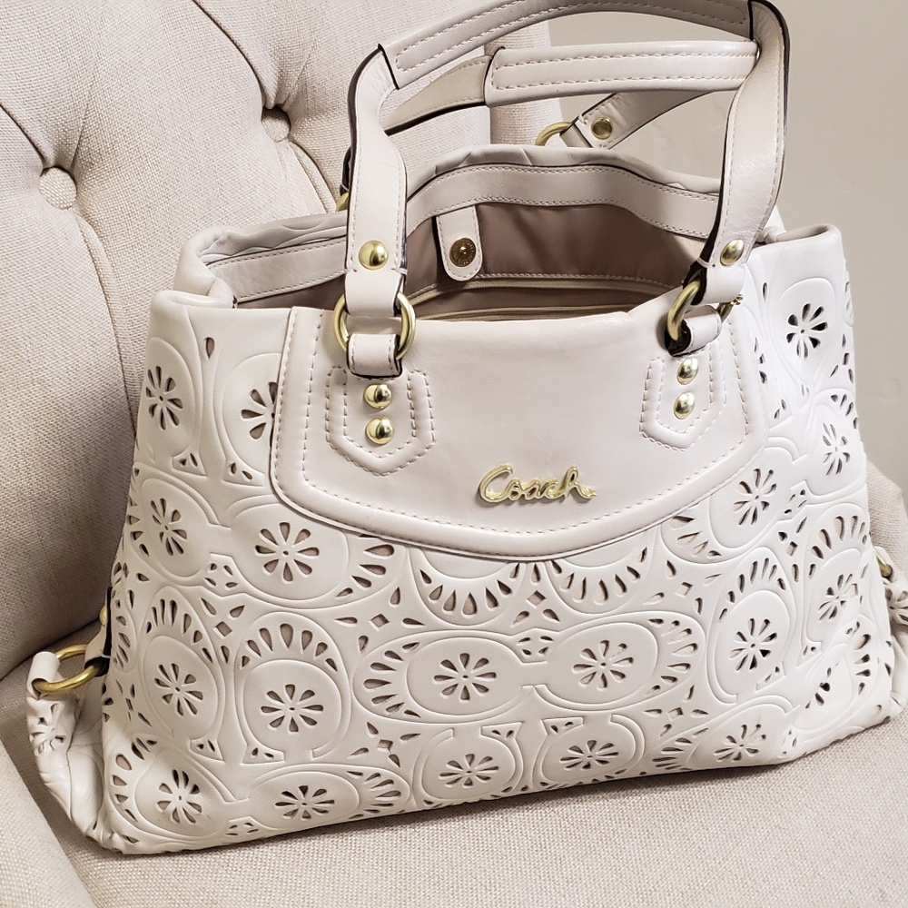 Coach Ivory Ash Lace Detail Tote